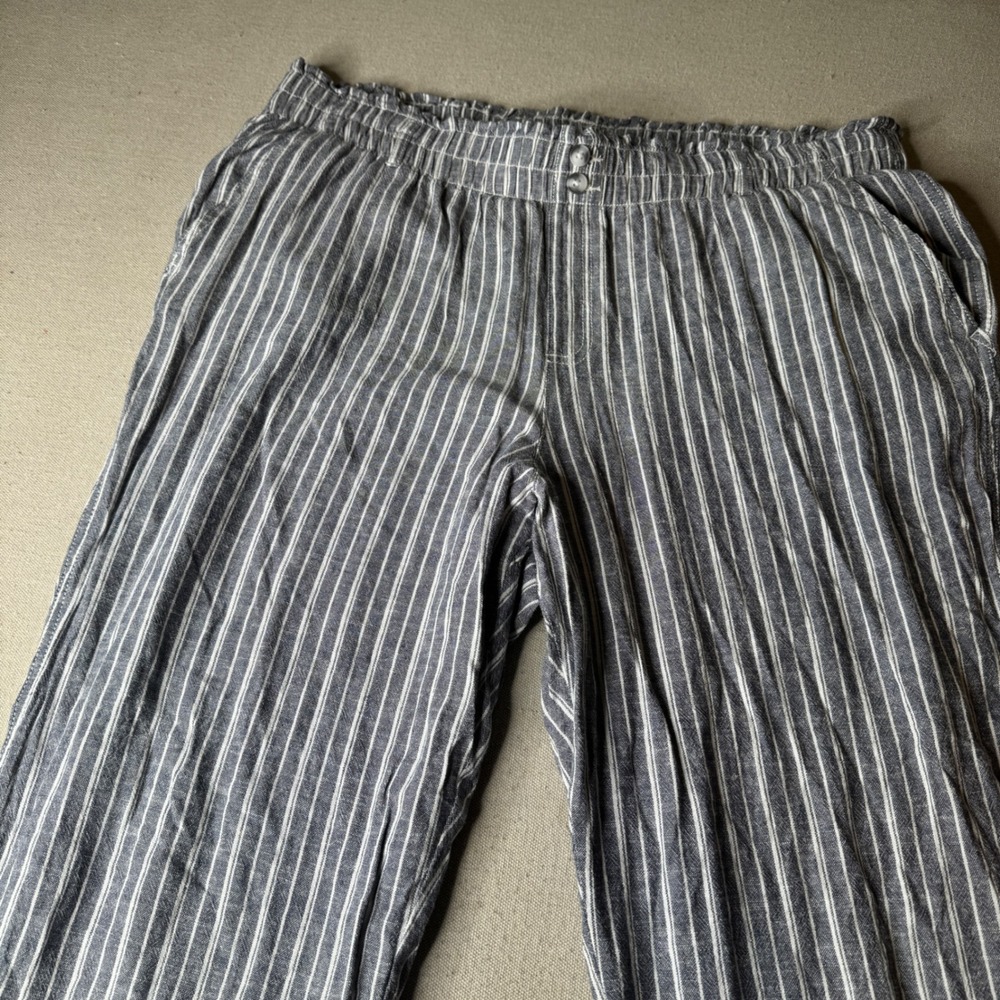 Briggs Womens XXL Blue White Striped Linen Blend Wide Leg Pull On Palazzo Pants